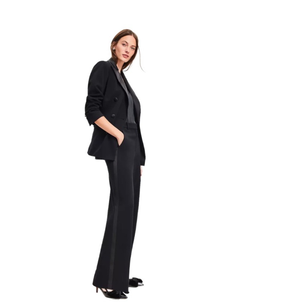 Ann Taylor Black Wide Leg Pant In Tuxedo Stripe Size M